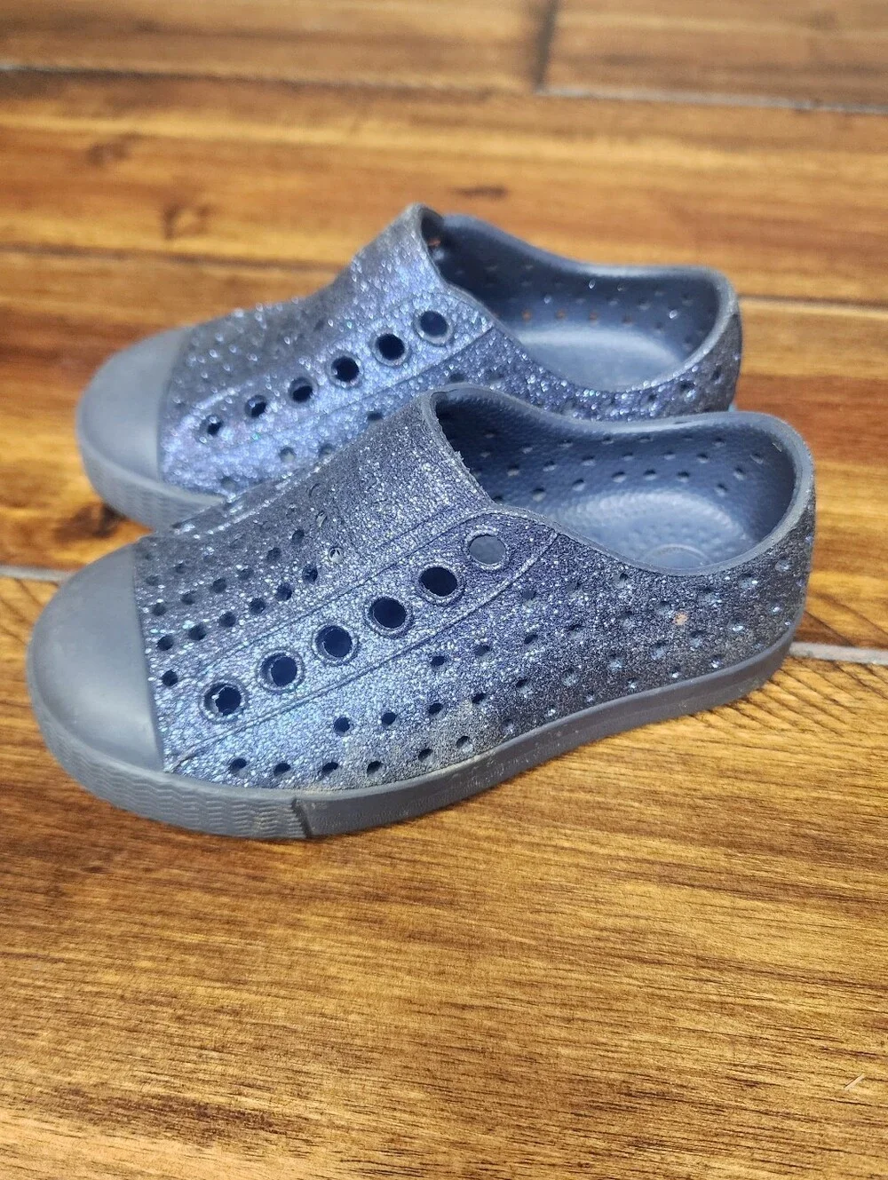 Native Shoes Kids Jefferson Bling Blue Glitter Slip On Sneakers Size 5 Toddler